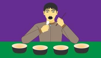 free space on cup for your food promotion. a man excited to meal recommended on a ware in front of him. vector illustration eps10