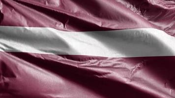 Latvia textile flag slow waving on the wind loop. Latvian banner smoothly swaying on the breeze. Fabric textile tissue. Full filling background. 20 seconds loop. video