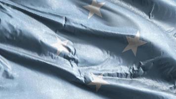 mikronesiens federala textilflagga vajar på vindslingan. federerade stater i mikronesien banner vajande på vinden. tyg textilvävnad. full fyllning bakgrund. 10 sekunders loop. video