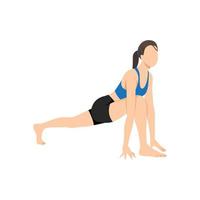 Woman doing high lunge pose alanasana exercise. Flat vector illustration isolated on white background