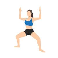 Woman doing goddess pose utkata konasana exercise. Flat vector illustration isolated on white background