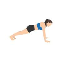 Woman doing Plank pose phalakasana exercise. Flat vector illustration isolated on white background