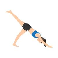 Woman doing One legged downward dog aka Pada ado mukha svanasana exercise. Flat vector illustration isolated on white background