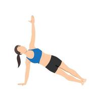 Woman doing side plank pose vasisthasana exercise. Flat vector illustration isolated on white background