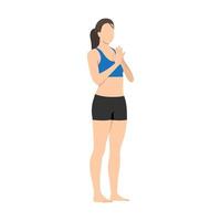 Woman doing mountain pose tadasana exercise. Flat vector illustration isolated on white background