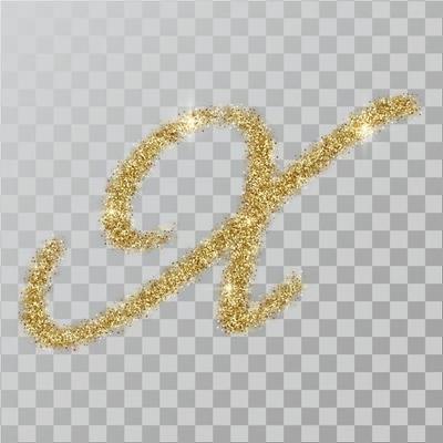 Gold glitter powder letter X in  hand painted style.