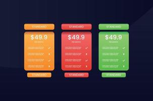 plantilla de tabla de precios para sitio web vector