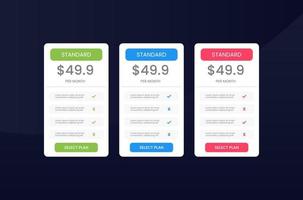 pricing table template for website vector