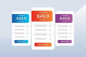 pricing table template for website vector