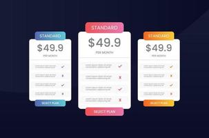 pricing table template for website vector