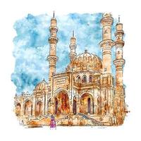 Baku Azerbaijan Watercolor sketch hand drawn illustration vector