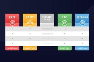 pricing table template for website vector