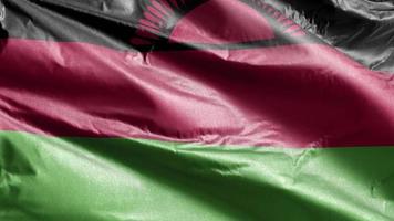 Malawi textile flag slow waving on the wind loop. Malawian banner smoothly swaying on the breeze. Fabric textile tissue. Full filling background. 20 seconds loop. video