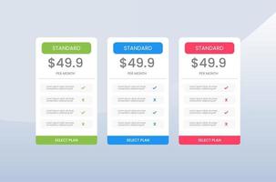 pricing table template for website vector