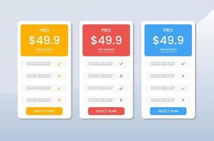 pricing table template for website vector