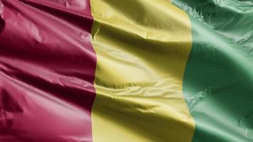 Guinea-Flagge weht langsam auf der Windschleife. guineisches Banner, das sich sanft im Wind wiegt. voll ausfüllender Hintergrund. 20 Sekunden Schleife. video