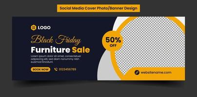 Black friday furniture sale social media cover banner template vector