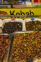 Thai food sale eating insects Khaosan Khao San Road Bangkok. photo