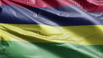 mauritius flagga långsamt viftande på vindslingan. mavrik banner smidigt vajande på vinden. full fyllning bakgrund. 20 sekunders loop. video