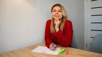 Portrait of young beautiful thoughtful lady writing down her dreams list photo