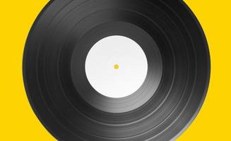 Vinyl record on yellow background. White label Mock up