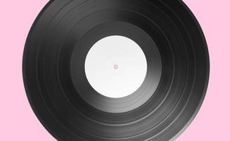 Vinyl record on pink background. White label Mock up