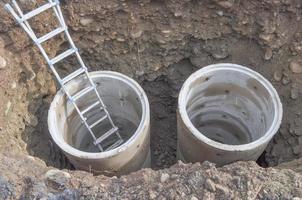 Construction of a concrete manhole in the ground photo