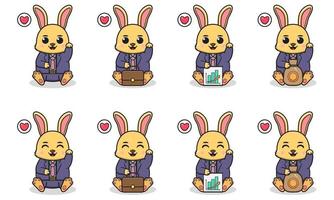 Vector Illustration of Cute Rabbit with Businessman costume siting and hand up pose