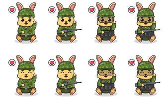 Vector Illustration of Cute Rabbit with Soldier costume siting and hand up pose