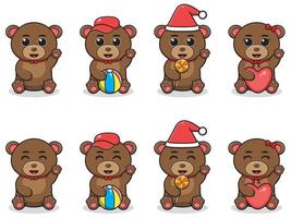 Vector Illustration of Cute sitting Bear cartoon with different costume.