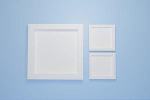 Photo Frames Isolated On Blue, realistic square white frames set 3D Rendering