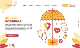 diseño de plantilla de página de destino de seguro médico vector