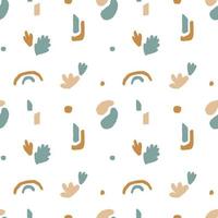 Cute seamless pattern with abstract organic shapes and leaves. Vector repeat texture for nursery wallaper, wrapping paper, fabric design, apparel print