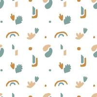 Cute seamless pattern with abstract organic shapes and leaves. Vector repeat texture for nursery wallaper, wrapping paper, fabric design, apparel print