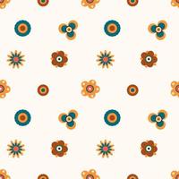 Retro 70's floral pattern background with hippie flowers for fabric, nursery wallpaper, cute print. Vector vintage repeat texture