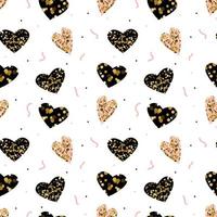 Sparkling golden glitter hearts seamless pattern. Shiny confetti Valentine's Day vector repeat texture. Brilliant love background