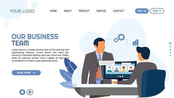 business teamwork landing page template design vector illustration