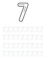 Trace number 7 worksheet for kids and preschool with tracing guide vector