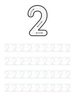 Trace number 2 worksheet for kids and preschool with tracing guide vector