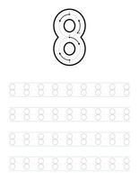 Trace number 8 worksheet for kids and preschool with tracing guide vector