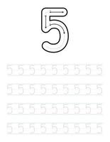 Trace number 5 worksheet for kids and preschool with tracing guide vector