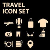 viaje, turismo, viaje, viaje, conjunto de iconos de vacaciones. iconos de viaje y transporte para aplicaciones web y móviles. vector