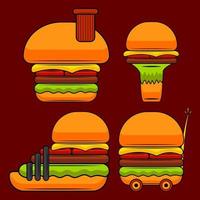 Various kinds of unique and interesting burger shapes vector