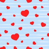 Valentines heart Seamless pattern with red shape, texture stripes on blue. Holiday background. Love concept. For crafting, wallpaper, gift box, scrapbooking, clothes fabric textile Vector backdrop.