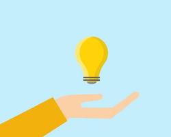 Successful or education concept. Bright idea in hand, There are hand and yellow bulb in cartoon vector style for your design.