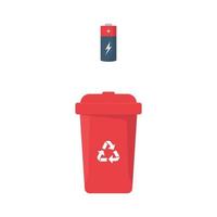 Dustbin Container or Recycle Bin for E-waste and Battery. Plastic Bin for Trash Separation on White Background. Isolated Vector Illustration.