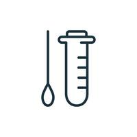 Analysis Kit for Corona or Genetic Test Line Icon. Tube and Stick Sample Kit for Laboratory Research Outline Icon. Saliva Collection Kit Pictogram. Isolated Vector Illustration.