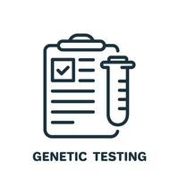 DNA Analysis Result Document with Test Tube Line Icon. DNA Test Result Report Pictogram. Genetic Info Outline Icon. Isolated Vector Illustration.