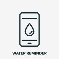 Water Drink Reminder Linear Icon. App of Daily Water Tracker for Mobile Phone. Smartphone with Application for remind Drink Dose. Water Planner Line Icon. Vector illustration.