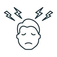 Social Bad Influence on Man Line Icon. Depressed, Upset Man under Bad Influence Outline Icon. Negative Impact from Media and Internet Linear Pictogram. Isolated Vector Illustration.